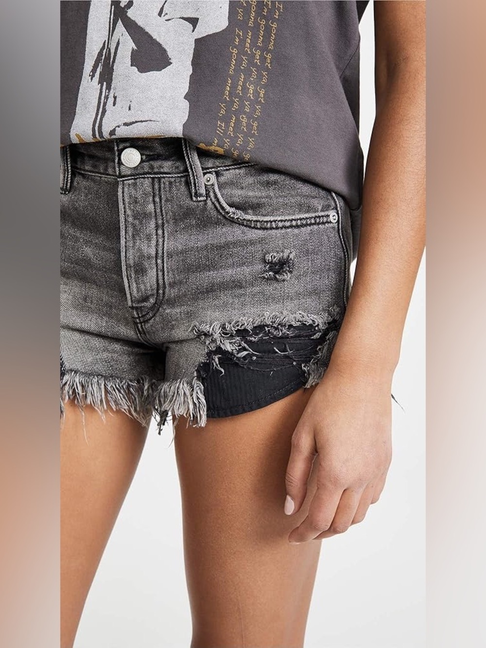 We The Free Size 30 Loving Good Vibrations Grey Denim Distressed Shorts